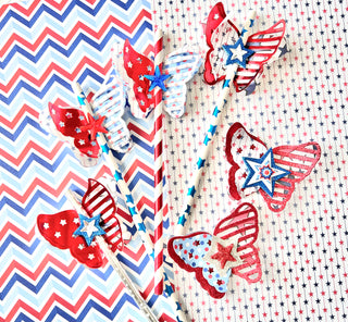 American Flag Butterfly Straw Topper