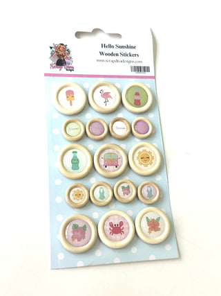 Hello Sunshine Wooden Button Stickers