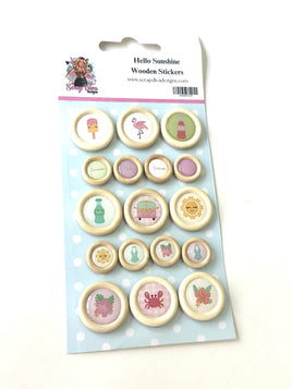 Hello Sunshine Wooden Button Stickers