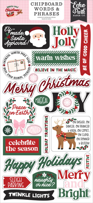 North Pole Christmas 6x13 Chipboard Word & Phrases